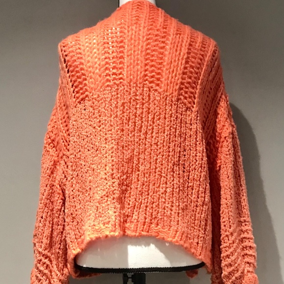 Free People Orange Chamomile Wool Blend Open Front Chunky Cardigan Sweater SZ XS - Picture 5 of 10